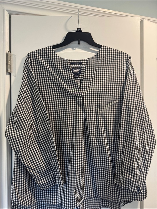 Lands' End Tops - Lands' End Black and White Gingham Long Sleeve Shirt No Iron Supima Women